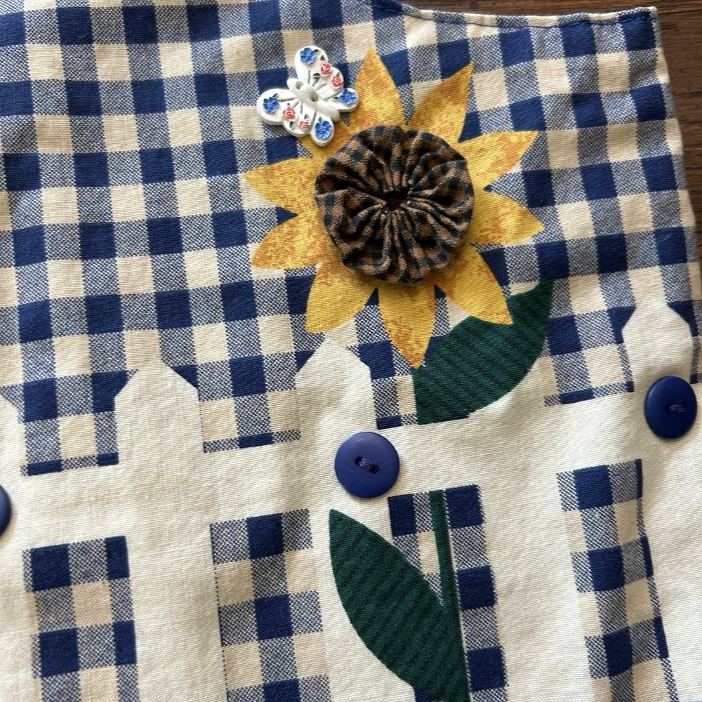 Handmade Blue Gingham Sunflower Appliqué Novelty Button Vest Cottagecore OS - Picture 10 of 15